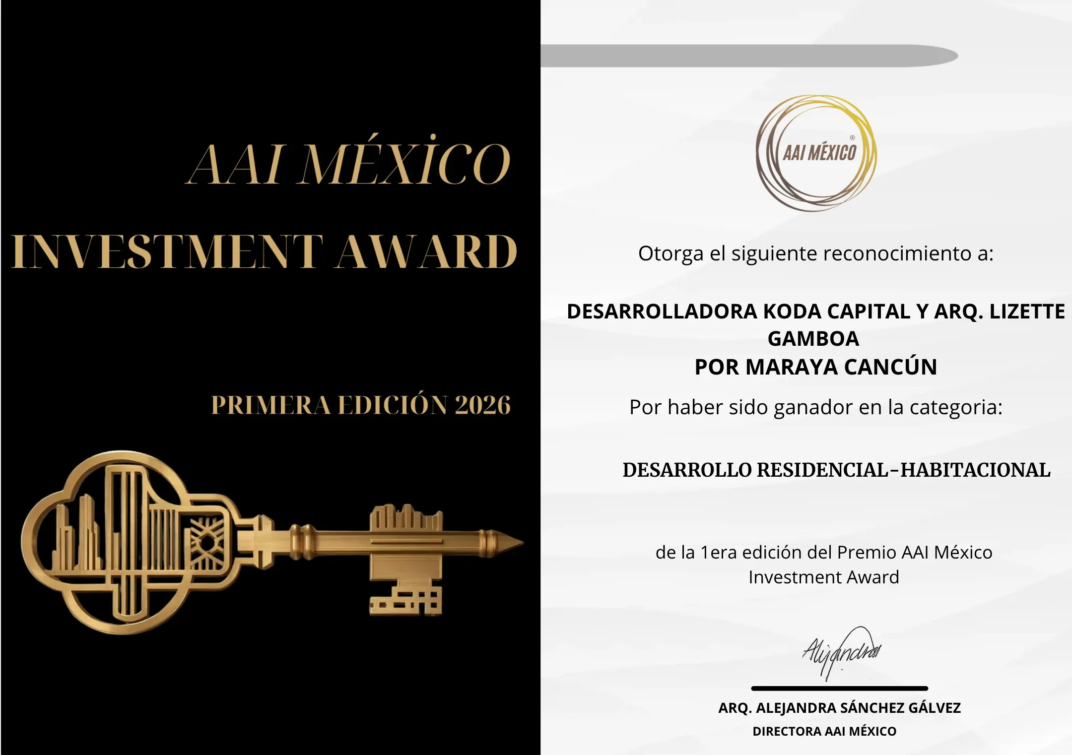 Reconocimiento AAI Investment Award otorgado a Maraya Residencial